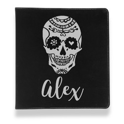 Sugar Skulls & Flowers Leather Binder - 1" - Black (Personalized)