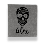 Sugar Skulls & Flowers Leather Binder - 1" - Grey (Personalized)