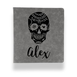 Sugar Skulls & Flowers Leather Binder - 1" - Grey (Personalized)