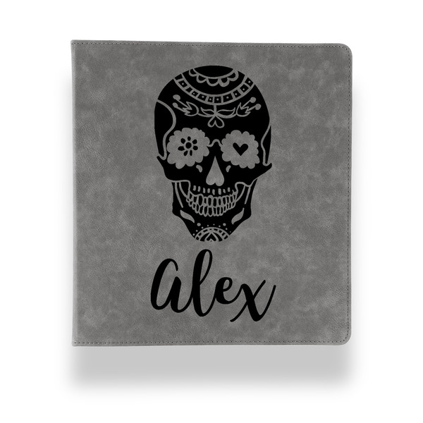 Custom Sugar Skulls & Flowers Leather Binder - 1" - Grey (Personalized)