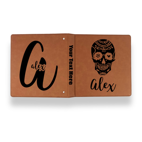 Sugar Skulls & Flowers Leather Binder - 1" - Rawhide - Back Spine Front View