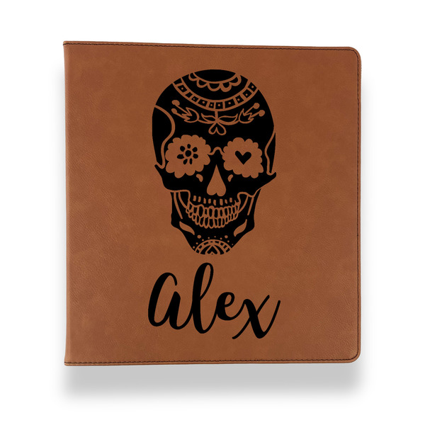 Custom Sugar Skulls & Flowers Leather Binder - 1" - Rawhide (Personalized)