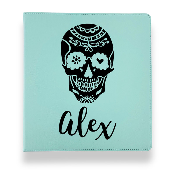 Custom Sugar Skulls & Flowers Leather Binder - 1" - Teal (Personalized)