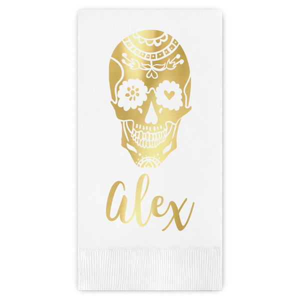 Custom Sugar Skulls & Flowers Guest Napkins - Foil Stamped (Personalized)