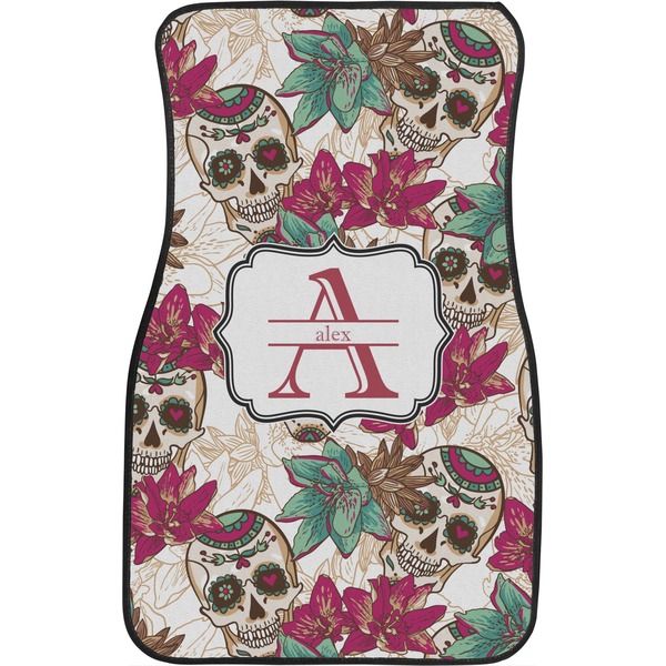 Sugar Skulls & Flowers Custom Car Floor Mats (Front Seat)