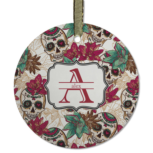 Sugar Skulls & Flowers Frosted Glass Ornament - Round