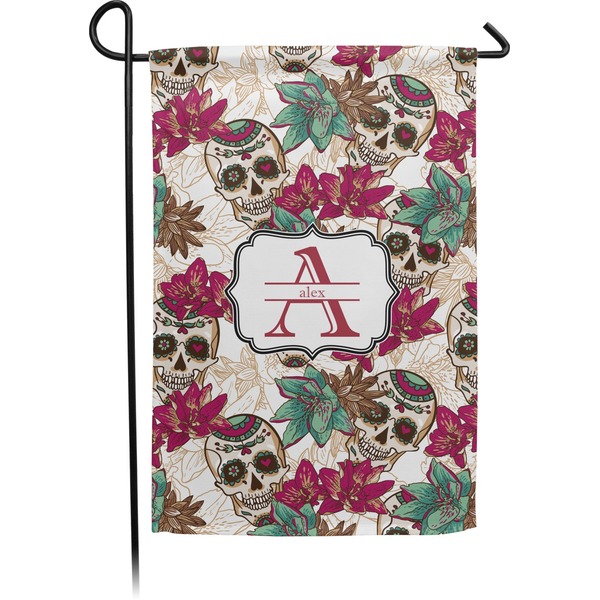 Custom Sugar Skulls & Flowers Small Garden Flag - Double Sided w/ Name and Initial