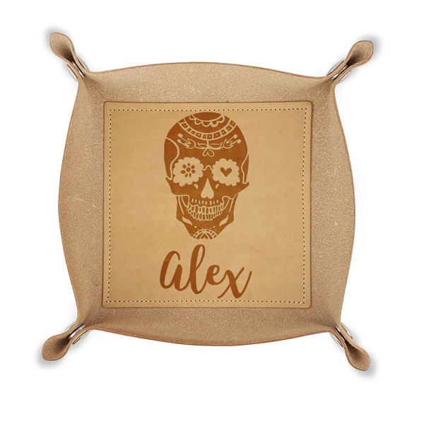 Custom Sugar Skulls & Flowers Genuine Leather Valet Tray (Personalized)
