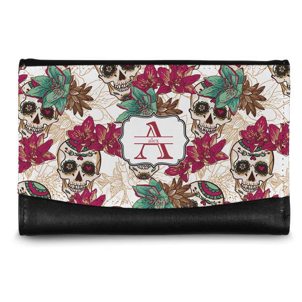 Custom Sugar Skulls & Flowers Genuine Leather Women's Wallet - Small (Personalized)