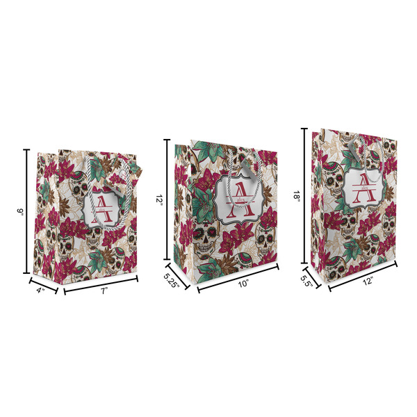 Sugar Skulls & Flowers Gift Bags - All Sizes - Dimensions