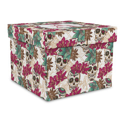 Sugar Skulls & Flowers Gift Box with Lid - Canvas Wrapped - Large (Personalized)