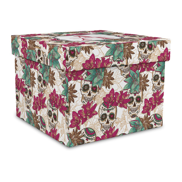 Custom Sugar Skulls & Flowers Gift Box with Lid - Canvas Wrapped - Large (Personalized)