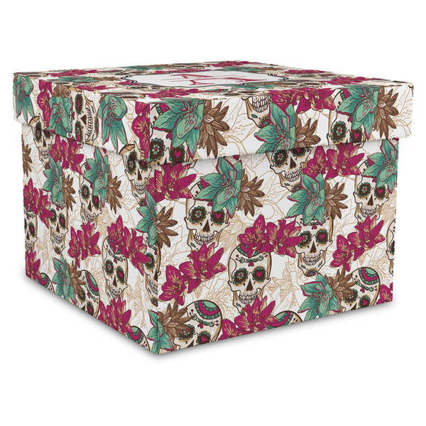 Custom Sugar Skulls & Flowers Gift Box with Lid - Canvas Wrapped - X-Large (Personalized)