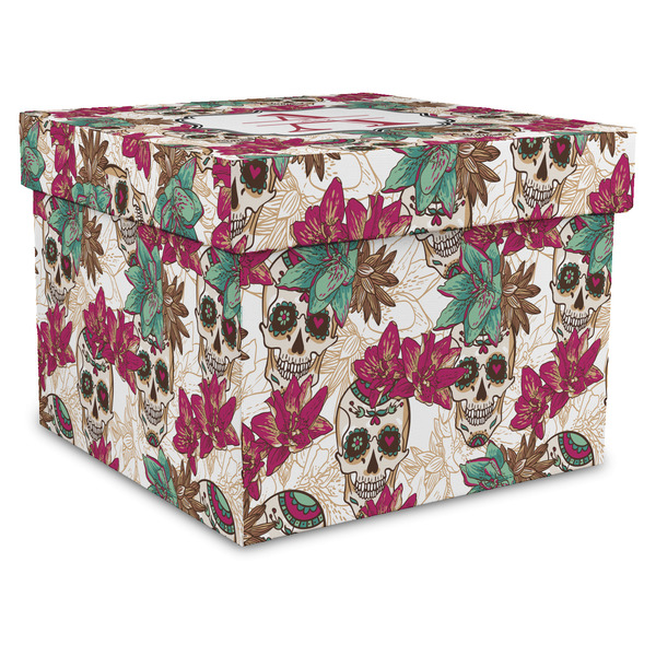 Custom Sugar Skulls & Flowers Gift Box with Lid - Canvas Wrapped - XX-Large (Personalized)