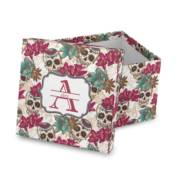 Custom Sugar Skulls & Flowers Gift Box with Lid - Canvas Wrapped (Personalized)
