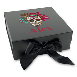 Sugar Skulls & Flowers Gift Box with Magnetic Lid - Black (Personalized)