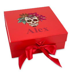 Sugar Skulls & Flowers Gift Box with Magnetic Lid - Red (Personalized)