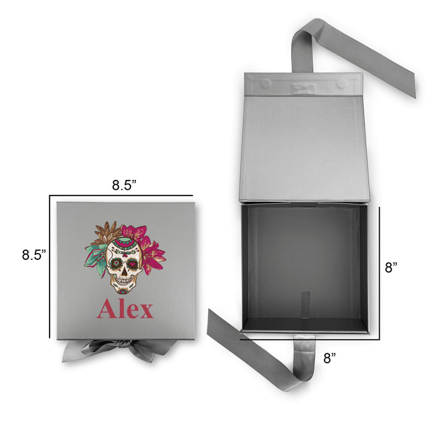 Sugar Skulls & Flowers Gift Boxes with Magnetic Lid - Silver - Open & Closed
