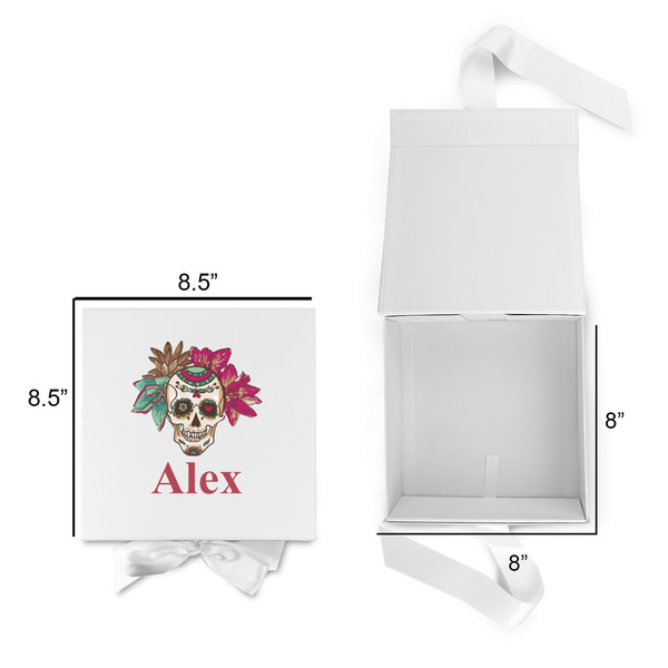 Sugar Skulls & Flowers Gift Boxes with Magnetic Lid - White - Open & Closed