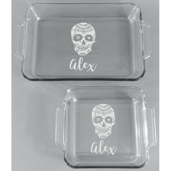 Sugar Skulls & Flowers Glass Baking Dish Set - FRONT