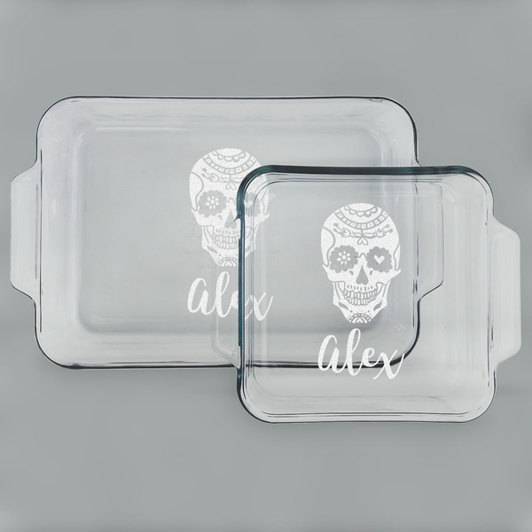 Sugar Skulls & Flowers Glass Baking Dish Set - MAIN (set)