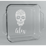 Sugar Skulls & Flowers Glass Cake Dish - 8in x 8in (Personalized)