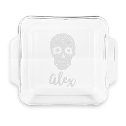 Sugar Skulls & Flowers Glass Cake Dish with Truefit Lid - 8in x 8in (Personalized)