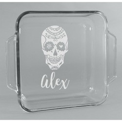 Sugar Skulls & Flowers Glass Cake Dish - 8in x 8in (Personalized)