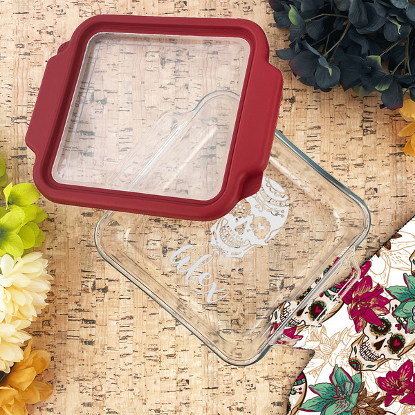 Sugar Skulls & Flowers Glass Cake Dish - LIFESTYLE (8x8)