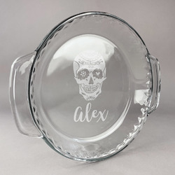Sugar Skulls & Flowers Glass Pie Dish - 9.5in Round (Personalized)