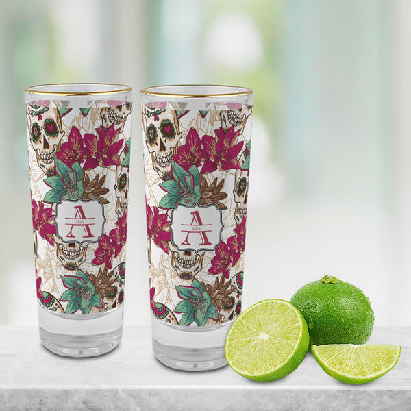 Sugar Skulls & Flowers Glass Shot Glass - 2 oz - LIFESTYLE