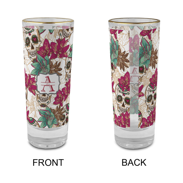 Sugar Skulls & Flowers Glass Shot Glass - 2 oz - Single - APPROVAL