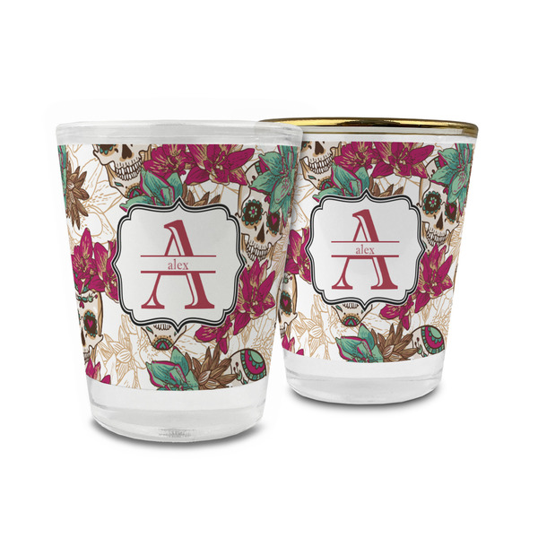 Custom Sugar Skulls & Flowers Glass Shot Glass - 1.5 oz (Personalized)