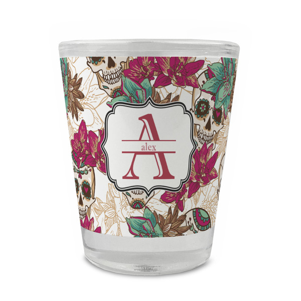 Custom Sugar Skulls & Flowers Glass Shot Glass - 1.5 oz - Set of 4 (Personalized)