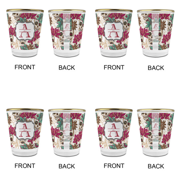 Sugar Skulls & Flowers Glass Shot Glass - with gold rim - Set of 4 - APPROVAL