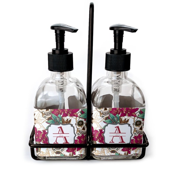 Custom Sugar Skulls & Flowers Glass Soap & Lotion Bottle Set (Personalized)