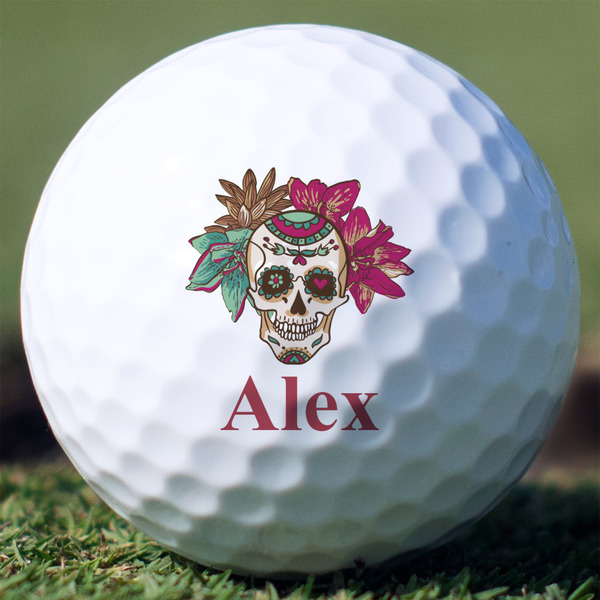 Custom Sugar Skulls & Flowers Golf Balls - Titleist Pro V1 - Set of 12 (Personalized)