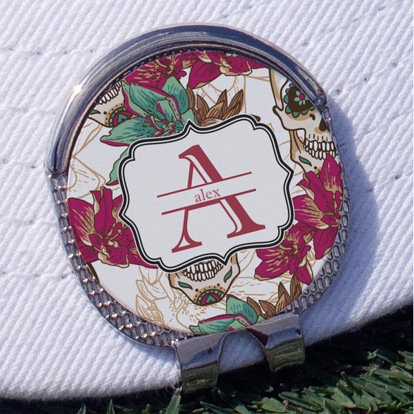 Custom Sugar Skulls & Flowers Golf Ball Marker - Hat Clip