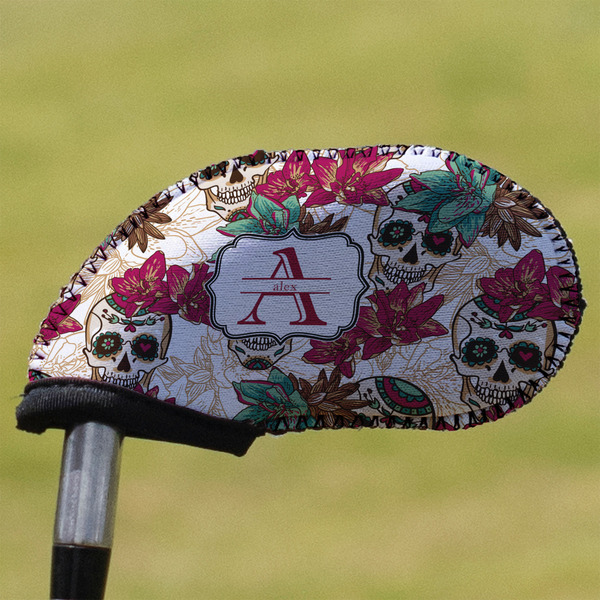 Custom Sugar Skulls & Flowers Golf Club Iron Cover (Personalized)
