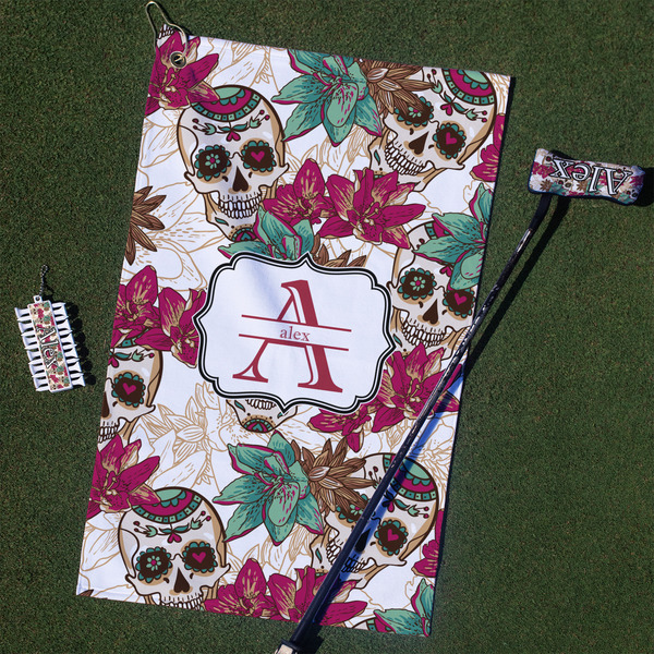 Custom Sugar Skulls & Flowers Golf Towel Gift Set (Personalized)