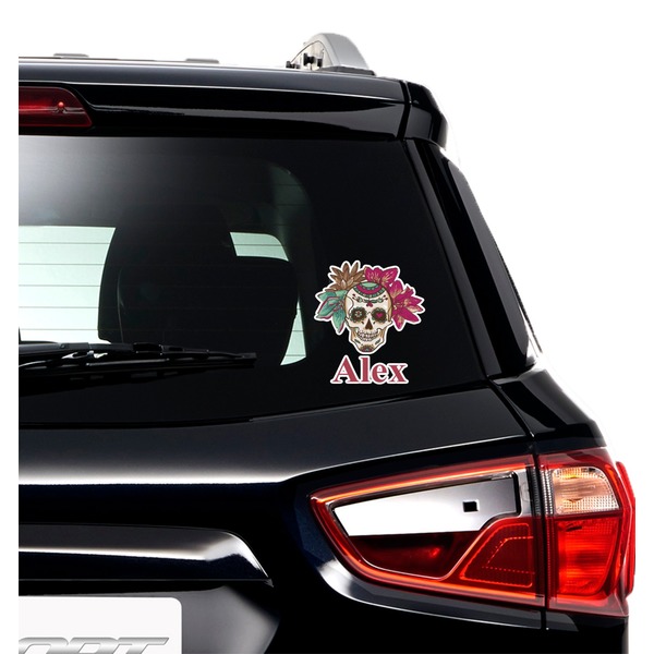 Sugar Skulls & Flowers Graphic Car Decal (On Car Window)