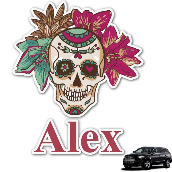 Custom Sugar Skulls & Flowers Graphic Car Decal (Personalized)