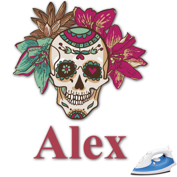 Custom Sugar Skulls & Flowers Graphic Iron On Transfer - Up to 6"x6" (Personalized)