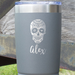 Sugar Skulls & Flowers 20 oz Stainless Steel Tumbler - Grey - Double Sided (Personalized)