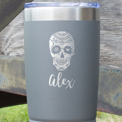 Sugar Skulls & Flowers 20 oz Stainless Steel Tumbler - Grey - Single Sided (Personalized)