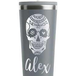 Sugar Skulls & Flowers RTIC Everyday Tumbler with Straw - 28oz - Grey - Single-Sided (Personalized)