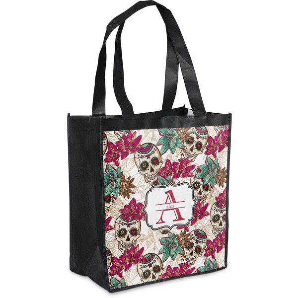 Custom Sugar Skulls & Flowers Grocery Bag (Personalized)