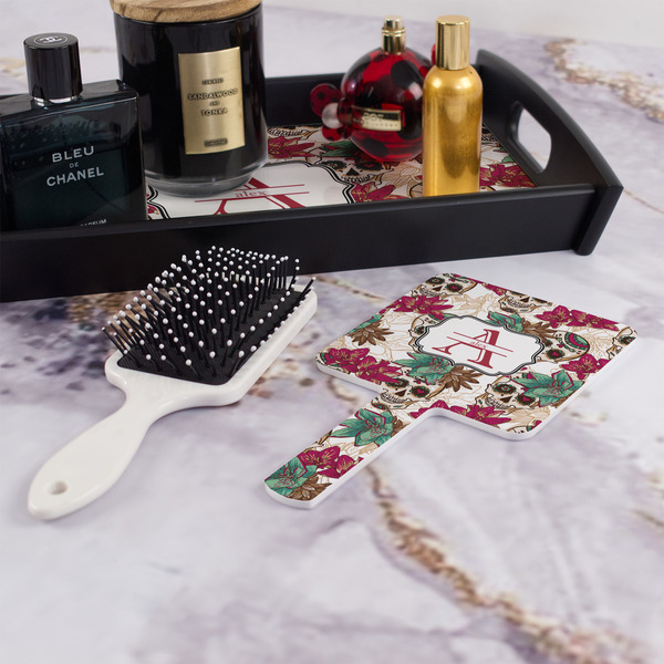 Sugar Skulls & Flowers Hand Mirror - With Hair Brush