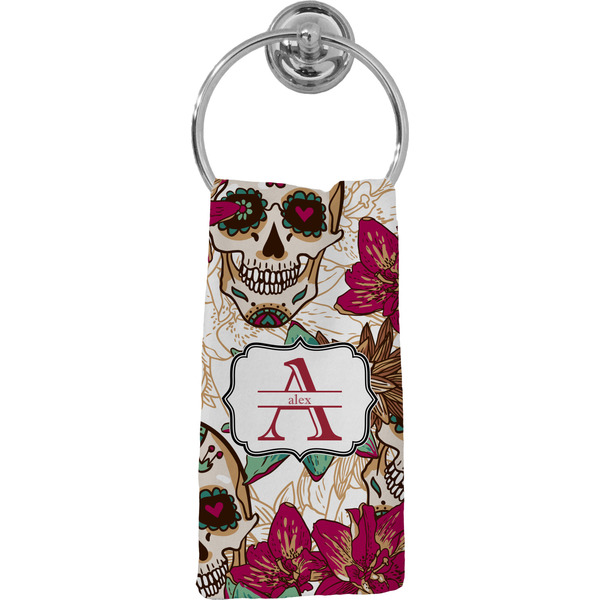 Custom Sugar Skulls & Flowers Hand Towel - Full Print (Personalized)