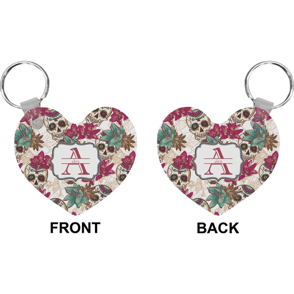 Sugar Skulls & Flowers Heart Keychain (Front + Back)